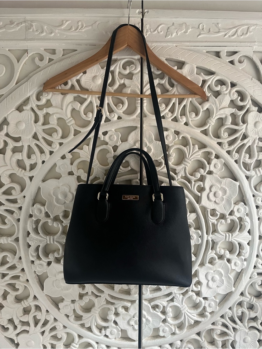 Kate Spade New York Black Saffiano Leather Satchel Tote Crossbody Bag